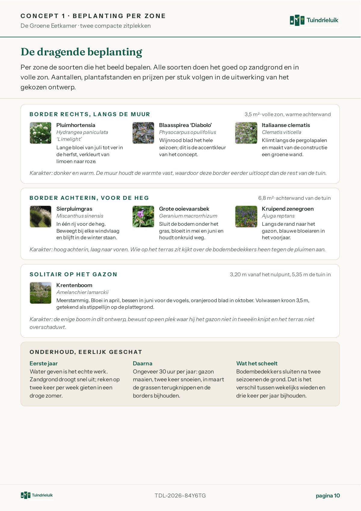 Concept 1 De Groene Eetkamer, beplanting per zone